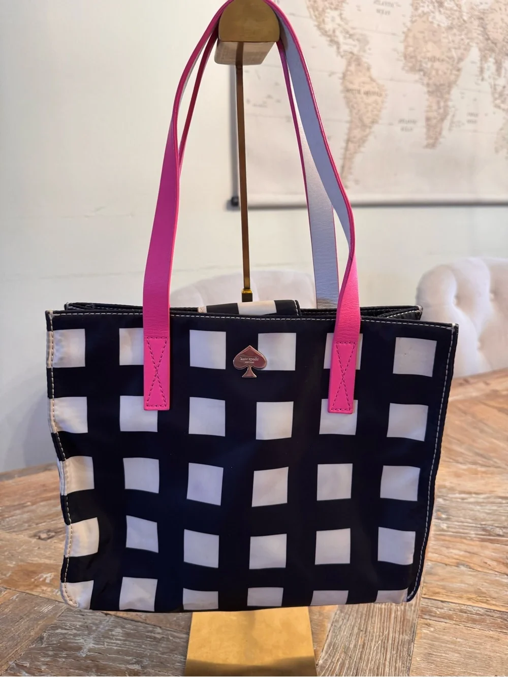 Kate Spade Checker Bag with Pink Handles